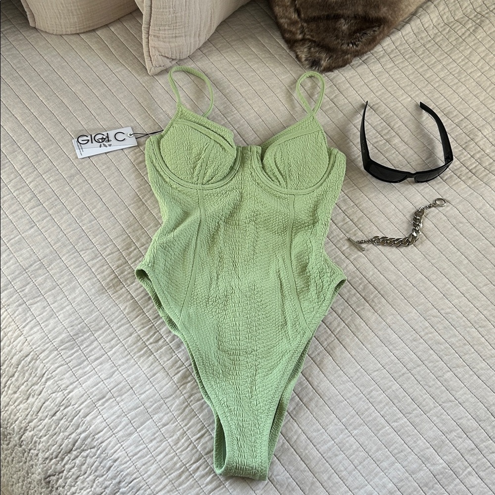 NWT Gigi C holly one piece jade embossed snake print underwire swimsuit S - Picture 2 of 11